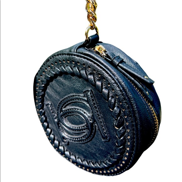 bebe Handbags - Bebe Black Leather Wristlet With Gold Accent Chain